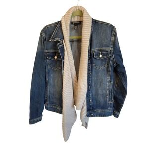 INC International Concepts Womens Large Denim Jacket Knit Cardigan Inset Blue L‎
